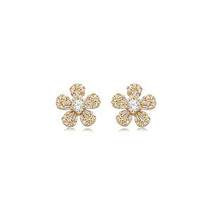 Brinco cravejado de zircônia cristal banho em ouro 18k