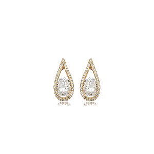 Brinco cravejado de zircônia cristal banho em ouro 18k