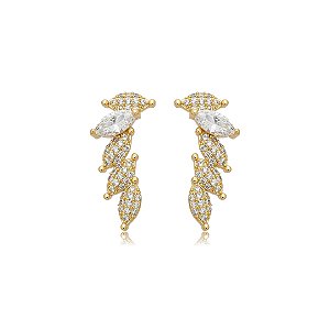 Brinco ear cuff cravejado de zircônia cristal banho em ouro 18k
