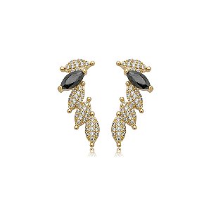 Brinco ear cuff cravejado de zircônia cristal banho em ouro 18k