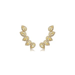 Brinco ear cuff cravejado de zircônia citrino banho em ouro 18k