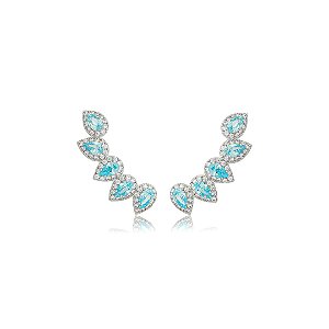 Brinco ear cuff cravejado de zircônia acqua banho em ródio branco
