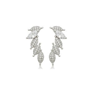 Brinco ear cuff cravejado de zircônia cristal banho em ródio branco