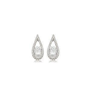 Brinco cravejado de zircônia cristal banho em ródio branco