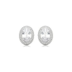 Brinco cravejado de zircônia cristal banho em ródio branco
