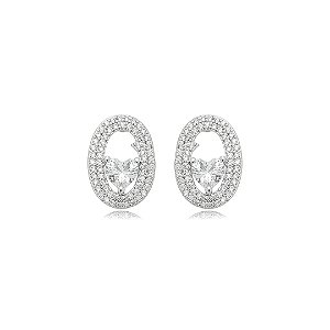 Brinco de coração cravejado de zircônia cristal banho em ródio branco