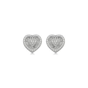 Brinco de coração cravejado de zircônia cristal banho em ródio branco