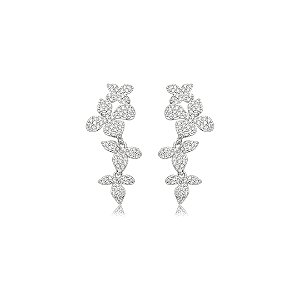 Brinco cravejado de zircônia cristal banho em ródio branco