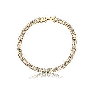 Pulseira cravejada de zircônia cristal banho em ouro 18k
