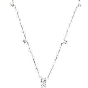 Colar com pingente cravejado de zircônia cristal banho em ródio branco