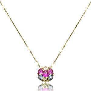 Colar com pingente cravejado de zircônia rainbow banho em Ouro 18k