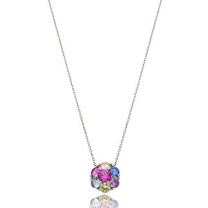 Colar com pingente cravejado de zircônia rainbow banho em Ródio branco