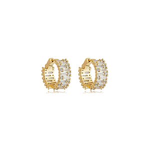 Brinco de argola cravejado de zircônia cristal banho em ouro 18k