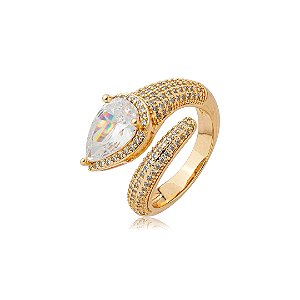 Anel dourado cravejado de zircônia cristal banho em ouro 18k