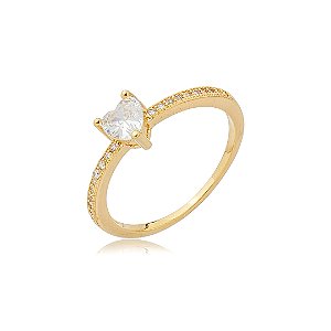 Anel dourado de coração cravejado de zircônia cristal banho em ouro 18k