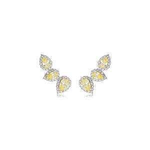 Brinco ear cuff cravejado de zircônia yellow fancy banho em ródio branco
