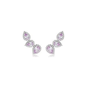 Brinco ear cuff cravejado de zircônia ametista banho em ródio branco