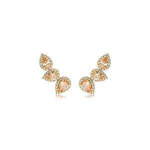 Brinco ear cuff cravejado de zircônia morganita banho em ouro 18k