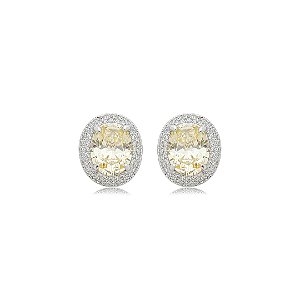 Brinco de base oval cravejado de zircônia yellow fancy e cristal banho em ouro 18k