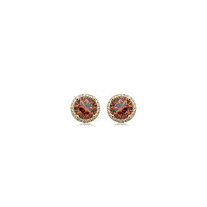 Brinco de base redondo cravejado de zircônia granada e cristal banho em ouro 18k