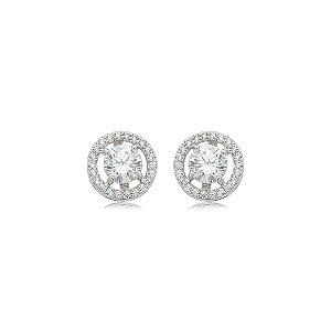Brinco de base redondo cravejado de zircônia cristal banho em ródio branco