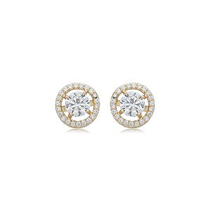 Brinco de base redondo cravejado de zircônia cristal banho em ouro 18k