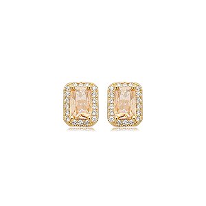 Brinco de base cravejado de zircônia citrino e cristal banho em ouro 18k