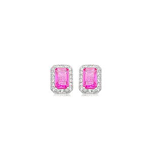 Brinco de base cravejado de zircônia pink e cristal banho em ródio branco