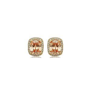 Brinco de base cravejado de zircônia citrino e cristal banho em ouro 18k