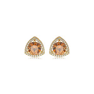 Brinco de base cravejado de zircônia granada e cristal banho em ouro 18k