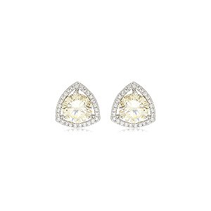 Brinco de base cravejado de zircônia yellow fancy e cristal banho em ródio branco