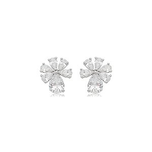 Brinco de base cravejado de zircônia cristal banho em ródio branco
