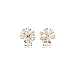 Brinco de base cravejado de zircônia cristal banho em ouro 18k