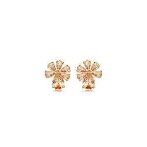 Brinco de base cravejado de zircônia citrino banho em ouro 18k