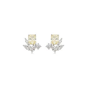 Brinco de base cravejado de zircônia yellow fancy e cristal banho em ródio branco