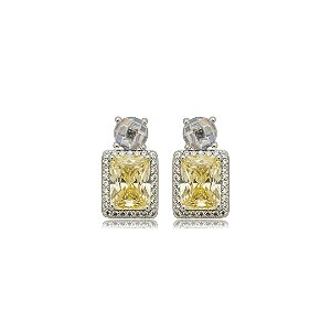 Brinco de base cravejado de zircônia yellow fancy e cristal banho em ródio branco