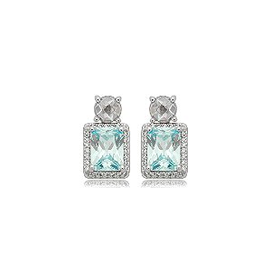 Brinco de base cravejado de zircônia acqua e cristal banho em ródio branco