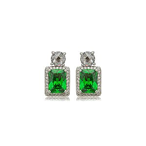 Brinco de base cravejado de zircônia esmeralda e cristal banho em ródio branco