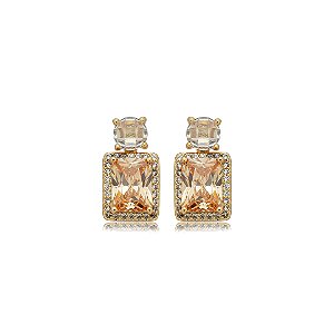 Brinco de base cravejado de zircônia citrino e cristal banho em ouro 18k