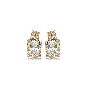 Brinco de base cravejado de zircônia cristal banho em ouro 18k