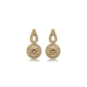 Brinco cravejado de zircônia citrino e cristal banho em ouro 18k