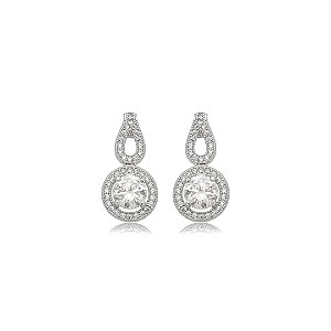 Brinco cravejado de zircônia cristal banho em ródio branco