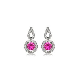 Brinco cravejado de zircônia pink e cristal banho em ródio branco
