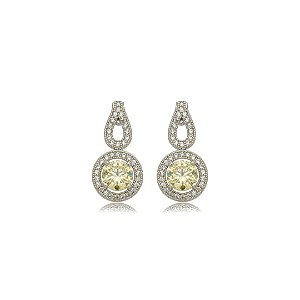 Brinco cravejado de zircônia yellow fancy e cristal banho em ródio branco