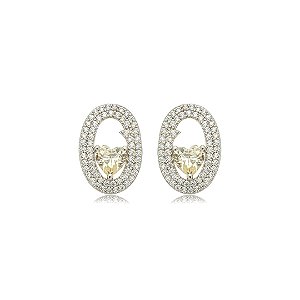 Brinco de coração cravejado de zircônia yellow fancy e cristal banho em ródio branco