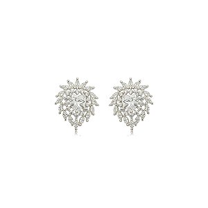 Brinco de coração cravejado de zircônia cristal banho em ródio branco
