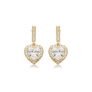 Brinco de coração cravejado de zircônia cristal banho em ouro 18k