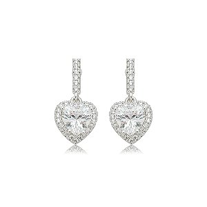 Brinco de coração cravejado de zircônia cristal banho em ródio branco