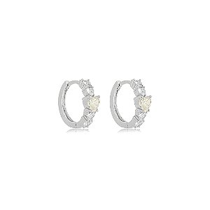 Brinco argola de coração cravejado de zircônia yellow fancy e cristal banho em ródio branco