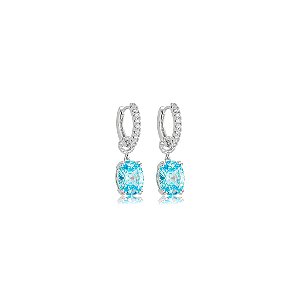 Brinco argola cravejado de zircônia acqua e cristal banho em ródio branco